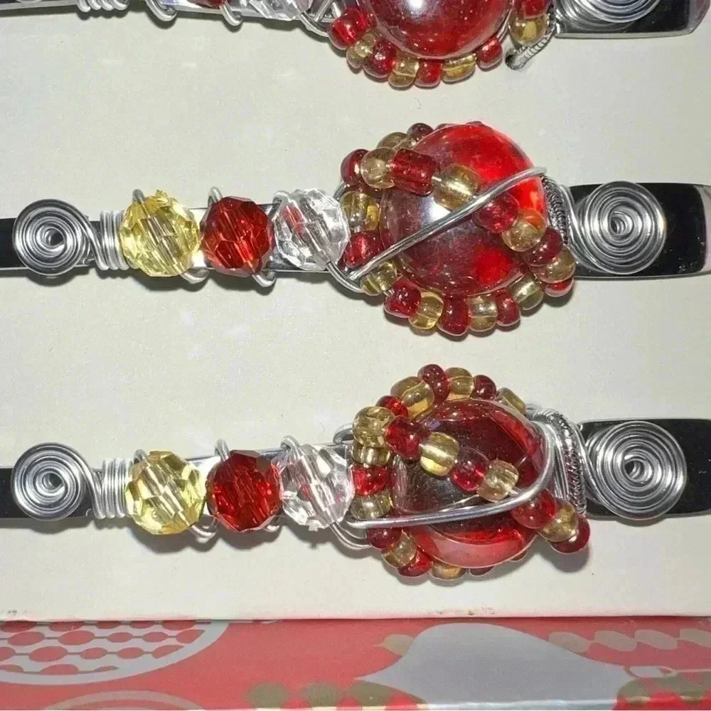 Wild Eye Design Cocktail Christmas Stainless Forks Handcrafted Beaded 3 Prong